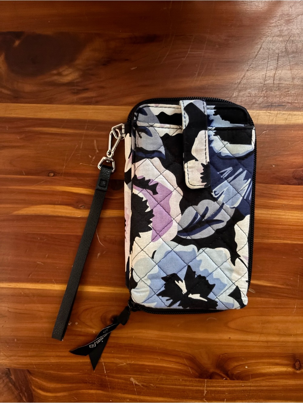 Vera Bradley Quilted Floral Wristlet in Blue, Black & Purple